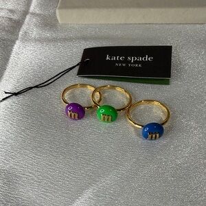 Kate Spade x M&M stack rings purple, blue and green